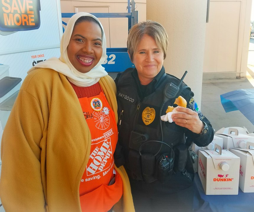 The Home Depot in Conyers, Georgia, invited officers to the store for donuts, coffee and lunch to thank officers for their service on National Law Enforcement Appreciation Day. Photo submitted by Officer Haygood of the Conyers Police Department, Jan. 9, 2020.