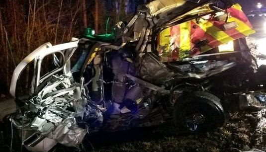 A fire department vehicle was struck by a tractor-trailer. (Photo/Acme-Delco-Riegelwood Fire-Rescue)