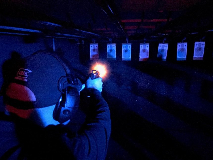 Shooting an RDS in the dark with red and blues flashing can have some interesting effects depending on the settings of your optic.