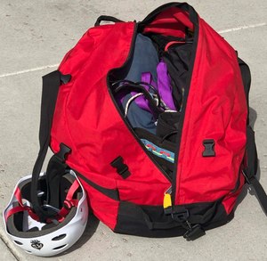 This bag holds harnesses, anchors, carabiners, rescue 8s and other rappelling gear that allowed me to tie off and drop down a ledge at a moment’s notice.