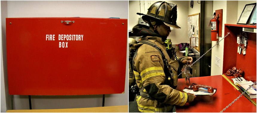 Once inside the FCC, a firefighter should open the fire depository box and gather the preplans, keys and fire phones to be delivered to the initial attack team and other pertinent teams.