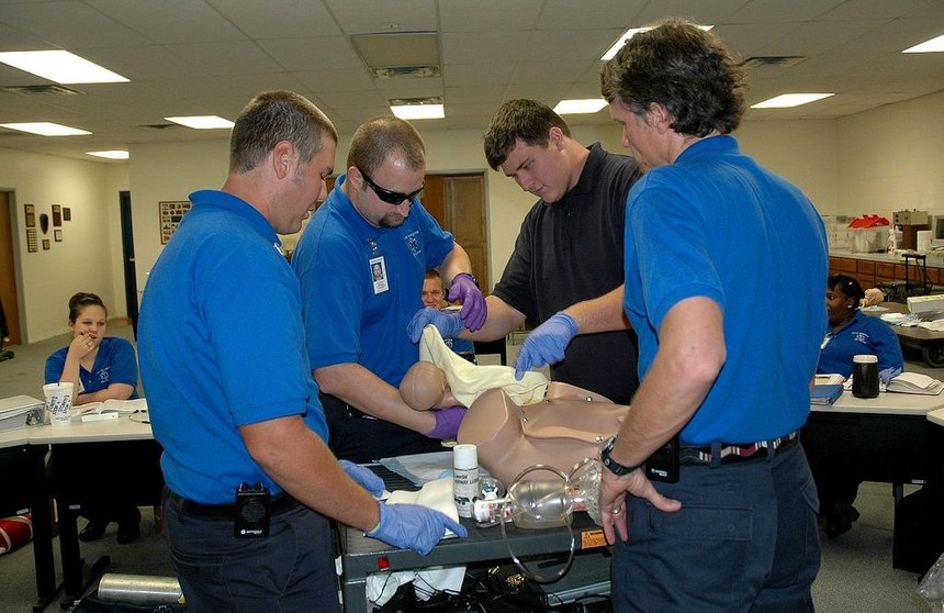 EMS students working on a skills lab.