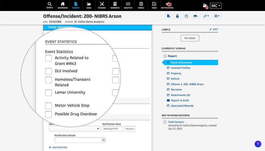 Figure 1. Mark43 RMS Event Statistics can be configured by a department admin, and can be used for a limited or extended period, as needed.