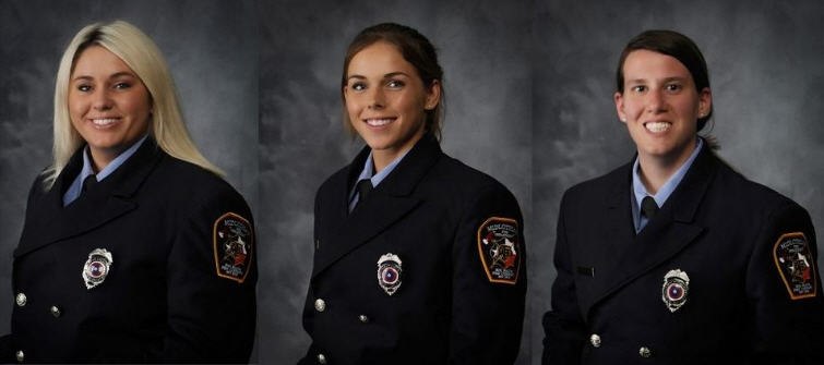 Meet Midlothian firefighters Katie Bean, Samantha McCulloch and Teresa Smith — the women behind the helmet and Midlothian Fire insignia. (Photo/MFD)