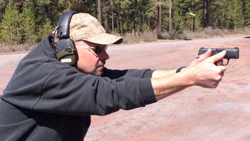 With small handguns, it’s critically important to stabilize your shooting platform as much as possible to reduce muzzle rise during recoil.