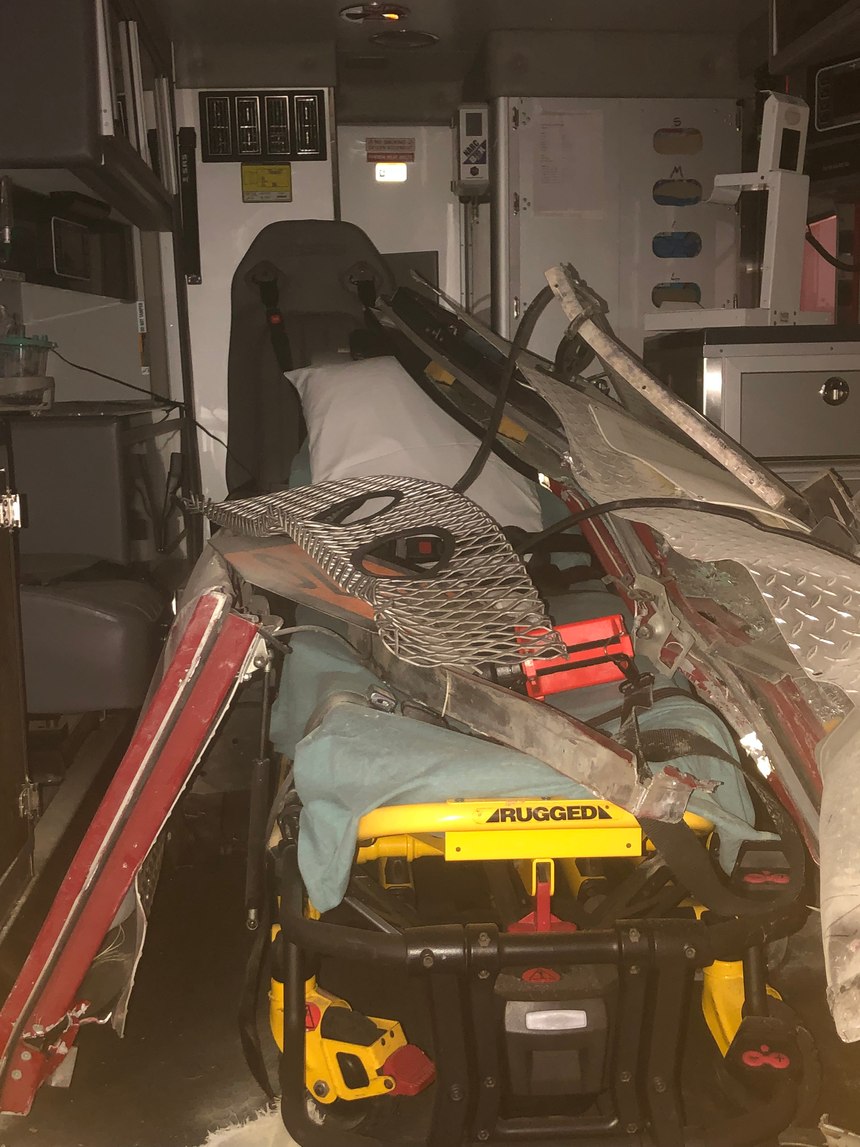 Interior of KCEMSS ambulance after collision