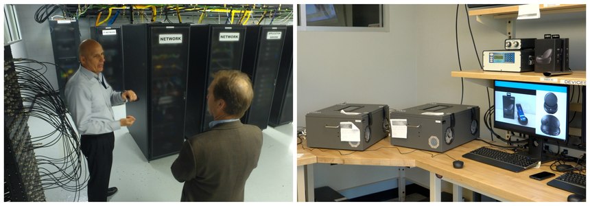 Left: Michael Van Zuiden, senior director of FirstNet Innovation Center, provides a tour of the FirstNet Lab. Right: In the FirstNet Lab, the FirstNet Authority’s engineers test the public safety functionality and features unique to FirstNet’s dedicated public safety broadband network.
