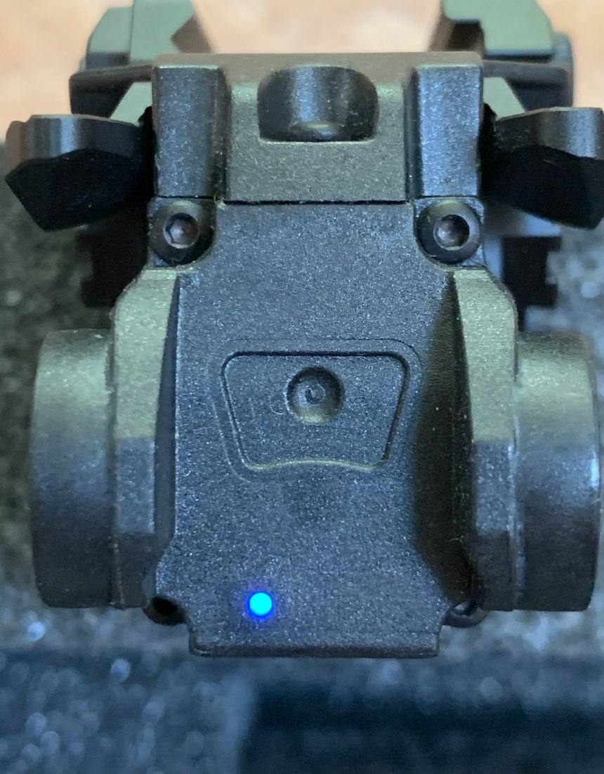 Figure 3: The blue LED on the NEXTORCH WL30 shows that the IR laser is illuminated.