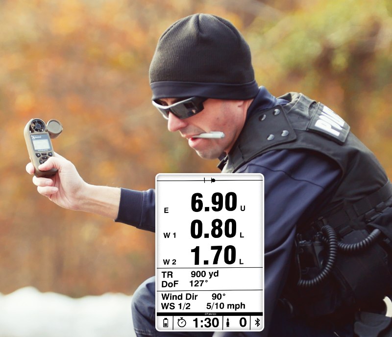 Cops can use the Kestrel Ballistics 5700 series for precise targeting. New for 2020, the optional gun-mounted HUD (heads-up display) shows everything you need for a precise shot.