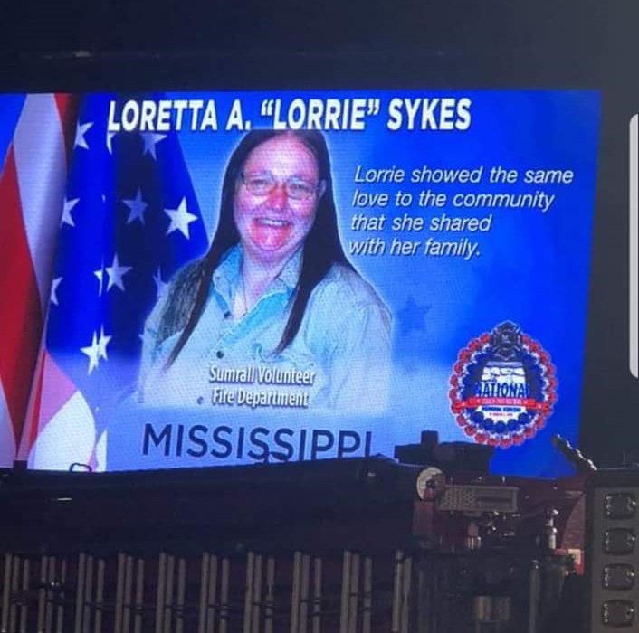 A tribute to Sumrall Volunteer Fire Department Firefighter Loretta A. Sykes is displayed at the National Fallen Firefighter Memorial in Washington D.C. in October 2018. (Photo/Sumrall Volunteer Fire Department Facebook)