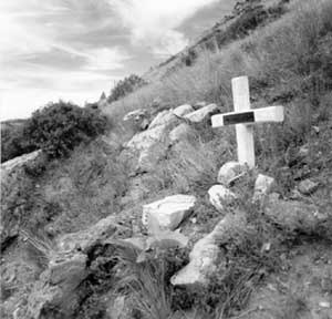 The memorial marker at the site where USFS smokejumper Joseph B. Sylvia died on Aug. 5, 1949, at the Mann Gulch Fire.