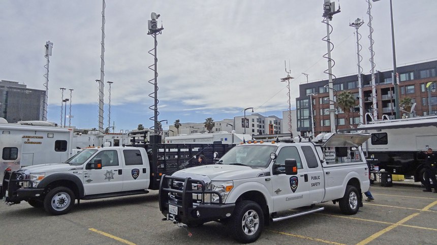The director command vehicle (DCV) and MEOC Support Vehicle (MSV) at the 2018 California Mobile Command Center Expo.