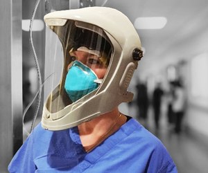 The shield offers splash protection, blocks airborne debris and is a physical barrier to hands-to-face contact.