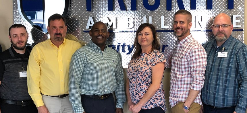 From left to right are: Travis Spencer of Payette Paramedics in Idaho; David Hearl of Medshore Ambulance in South Carolina; Corey Thomas of Central EMS in Georgia; Celina Bradsby of Priority Ambulance in Tennessee; James Simmons of Seals Ambulance in Indiana; and Jason Payne of Maricopa Ambulance in Arizona.