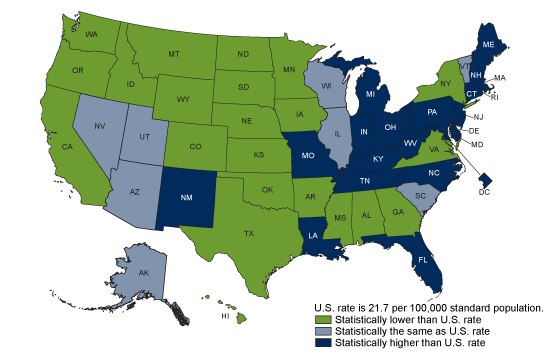 In 2017, 20 states and the District of Columbia had drug overdose death rates that were higher than the national rate.