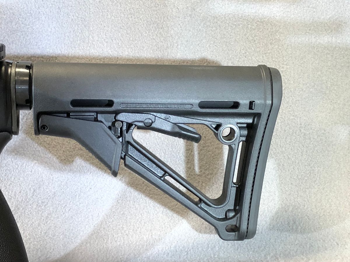 The Magpul CTR is awesome. It has great adjustability and locks into place once selected. Plus, I only lost one bear hair while using it.