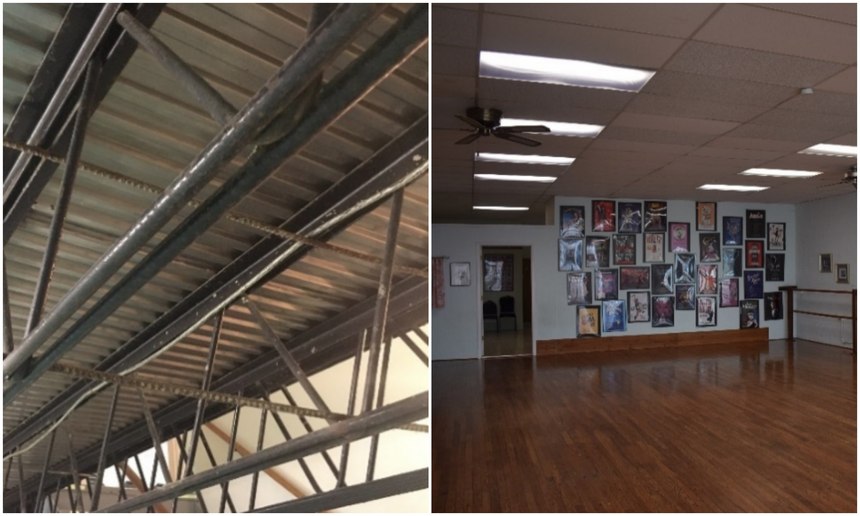 Figure 1 shows the basic design and use of both the open web truss and metal clad construction. Figure 2 shows the characteristic large open areas without columns, with a drop ceiling and recessed lighting indicative of buildings that utilize this open truss construction. (Photos/Robert Rielage)
