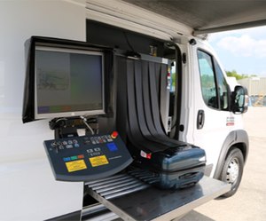 ScanVan operators can open the sliding doors on either side, unfold the conveyor belts, swing out the monitors for viewing the X-ray images and begin scanning within minutes. 