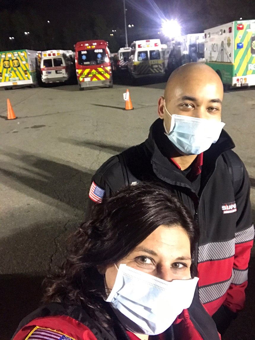 Superior Air-Ground Ambulance Paramedic Shayna Cowhick and EMT Emile Kemp on deployment in New York.