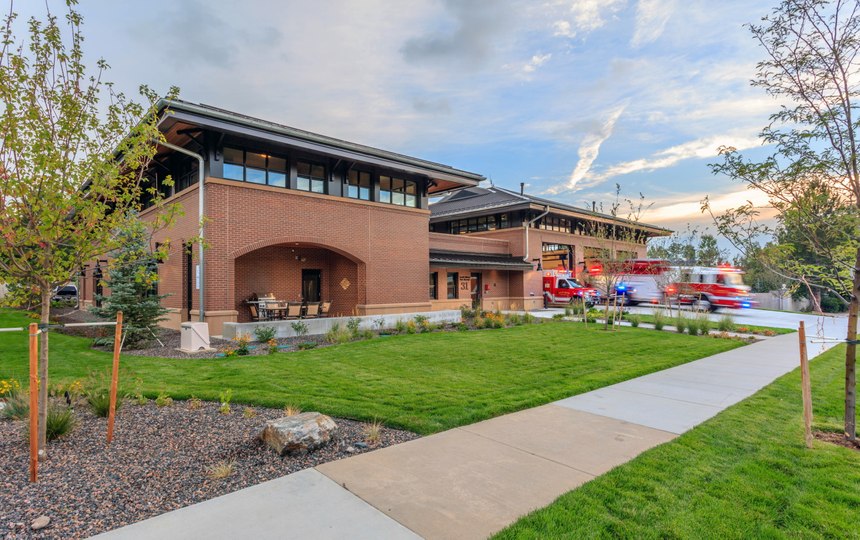 South Metro Fire’s new Station No. 31 has a recessed patio near the station’s street frontage that allows firefighters to interact among themselves and with neighbors and passersby.