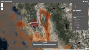 A visualization of the path of smoke particulates from wildfires that opens this article. (Screenshot/ESRI)