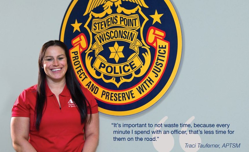 Athletic trainer Traci Tauferner, who coordinates the SPPD's wellness program, had to convince the officers she was on their side. (Photo/Alan Kolbeck)