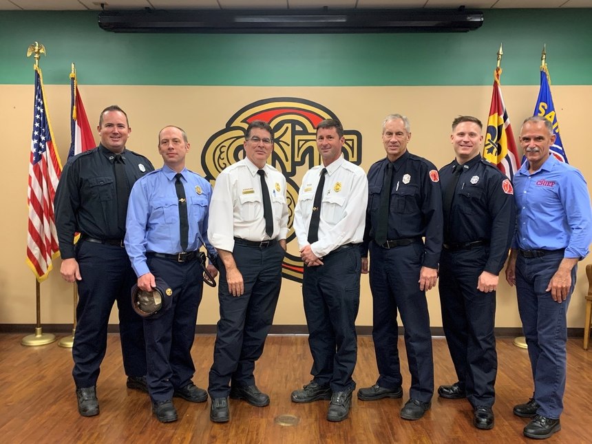 FireRescue1 Executive Editor Chief Marc Bashoor (far right) meets with members of the St. Louis Fire Department involved in the Ohio Avenue rescues (from left to right): Firefighter Patrick Ferguson, Firefighter Joshua Roth, Battalion Chief Duane Greer, Battalion Chief Steve Rick, Firefighter Jim Fuchs and Captain Chris Erb Jr.