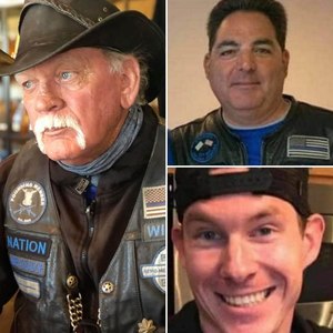 Jerry Wayne Harbour (left), Michael White (bottom right) and Joseph Paglia were killed by a driver suspected of DUI while riding with the Thin Blue Line motorcycle club July 18, 2020 near Kerrville, Texas.