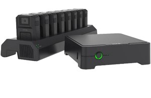 The Axis body worn camera solution features three main hardware components: the camera itself, the camera docking station and the system controller.