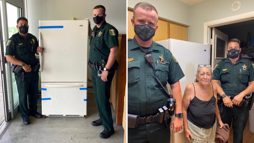 Sheriff's deputies replace Cheryl Nanartonis' broken fridge July 19, 2020 in Martin County, Florida. (Martin County Sheriff's Office)
