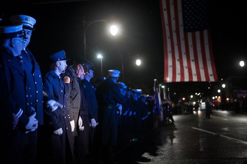 Hundreds of firefighters and civilians gathered to pay tribute to the six firefighters killed in the Worcester Cold Storage and Warehouse fire 20 years ago.