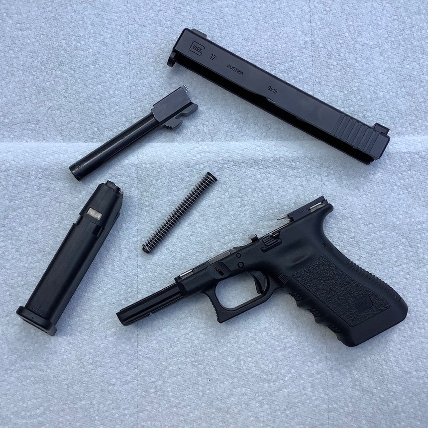 Cleaning your firearm begins with safely field stripping your pistol. Refer to the owner’s manual and/or your department guidelines for instruction on how to do this.