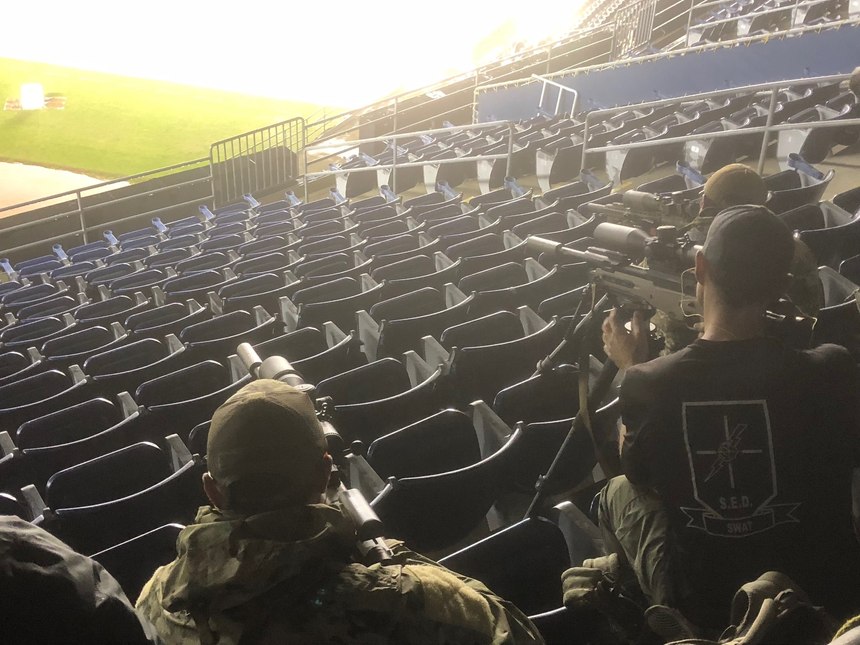 Getting stable while shooting from cramped conditions in the stadium can be a challenge.