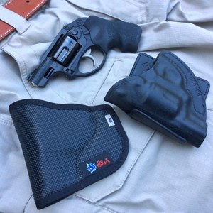 The Ruger LCR 9mm makes a great BUG and will carry well in pocket holsters from DeSantis (left) and Aker (right).