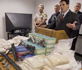 Drug Enforcement Agency assistant special agent Paul Rozario speaks during a news conference announcing Nevada's largest methamphetamine bust in history. Law enforcement agencies from around Las Vegas seized 200 pounds of the drug