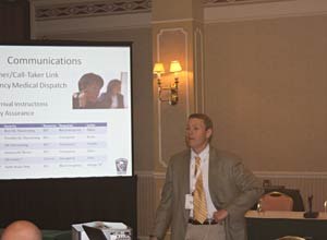 Photo Jamie ThompsonDan Eggleston, Chief of Albemarle, Va., Fire Rescue, speaks to a session at Fire-Rescue Med 2011.