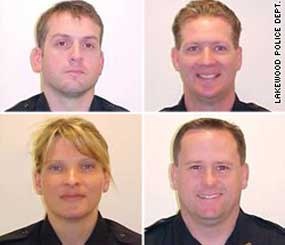 Clockwise, from top left: Sgt. Mark Renninger, Officer Ronald Owens, Officer Tina Griswold and Officer Gregory Richards